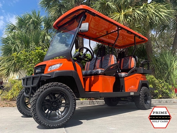 Orange Bintelli Beyond 6 Passenger Lifted Golf Cart affordable golf cart rental, golf cart rent kentucky