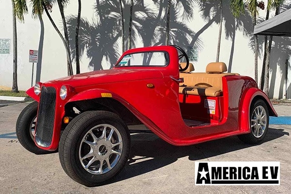 Red America EV California Roadster 4 Passenger Golf Cart affordable golf cart rental, golf cart rent kentucky