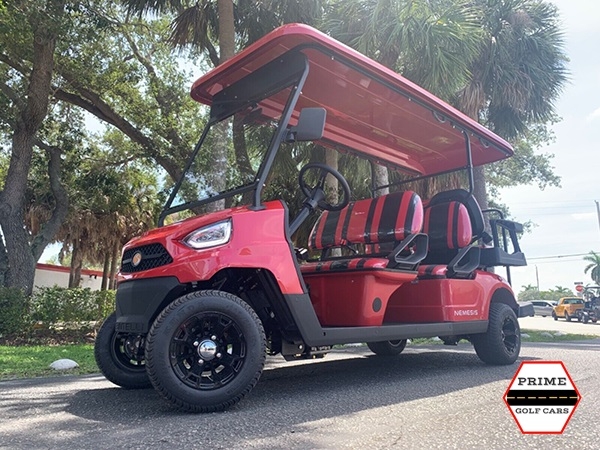Red Bintelli Beyond 6 Passenger Golf Cart affordable golf cart rental, golf cart rent kentucky