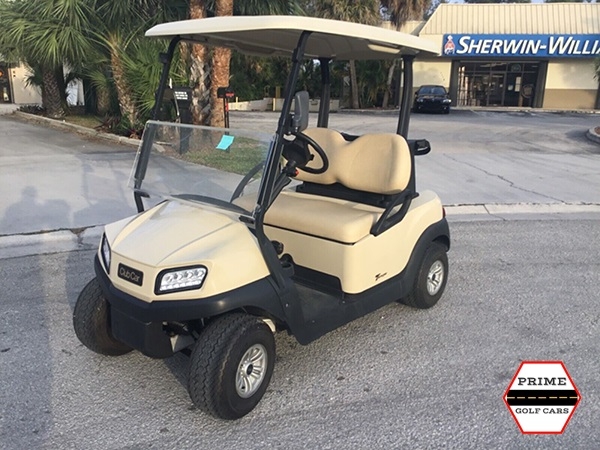 Tan Club Car 2 Passenger Golf Cart affordable golf cart rental, golf cart rent kentucky