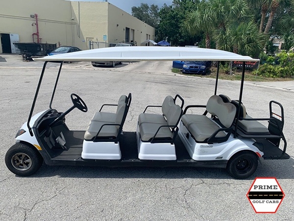 White 8 Passenger Yamaha Limo Golf Cart affordable golf cart rental, golf cart rent kentucky
