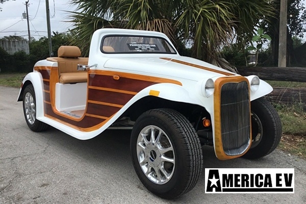 White Woody California Roadster 4 Passenger Golf Cart affordable golf cart rental, golf cart rent kentucky
